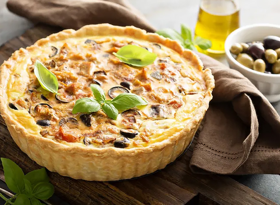 QUICHE DE TOFU COM AZEITONAS E COGUMELOS